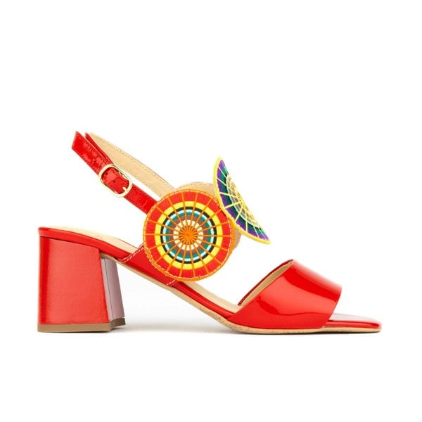 Embassy London Vibe - Red Multi - Women's leather red heel sandal with open-toe & ankle strap