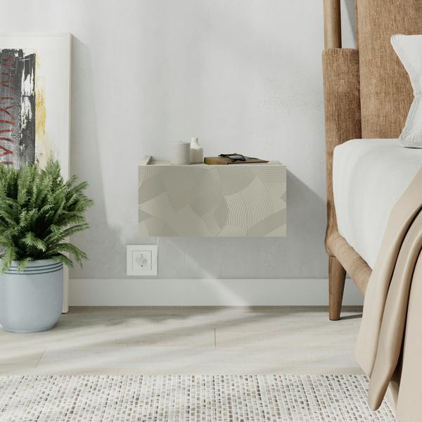 Decortie Floating Bedside Table w/Drawer, Underneath LED Light Handleless Modern Nightstand Wall-Mounted Storage