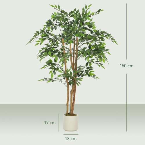 Wyld Haus Faluta Artificial Ficus Style Tree With Solid Trunk Detail In Pot 150cm Green