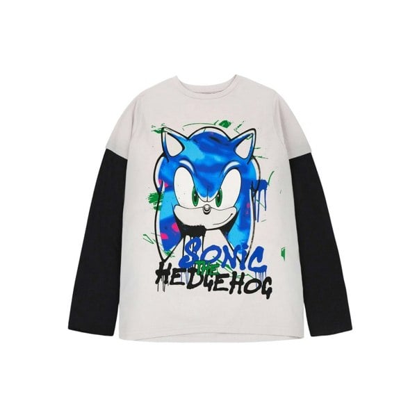 Sonic The Hedgehog Boys Skater Graffiti Long-Sleeved T-Shirt - Grey/Black