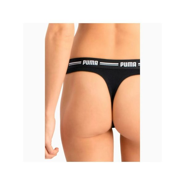 Puma - 2 - Pack Striped Logo Mid - Rise Strings, Black - Boxers - and - Briefs.net