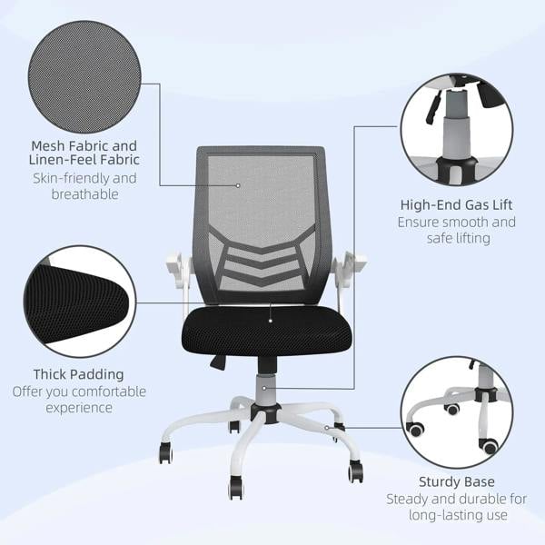 Black mesh office chair with padded seat, sturdy base, and caster wheels