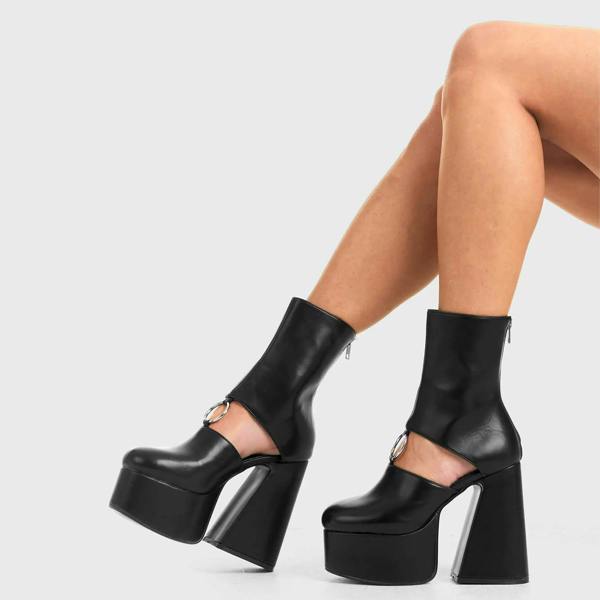 Lamoda Ring Me BlackPU Platform Ankle Boots Trendy Chic Bold Streetwear