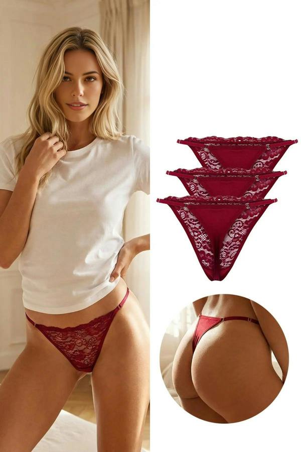 WOVCOR 3-Pack Lace Thong Knitted Panties