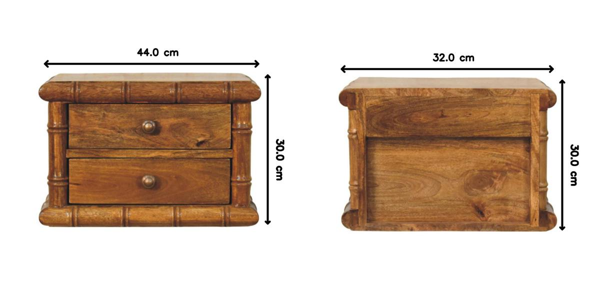 Artisan Furniture Solid Wood Bamboo Bedside in Amber Oak Finish, 2 Drawers, Brown