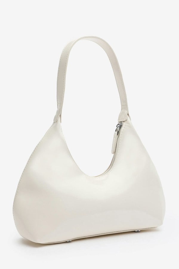 Where's That From Ecru Sleek Minimalist Hobo bag in Cream Patent Faux Leather