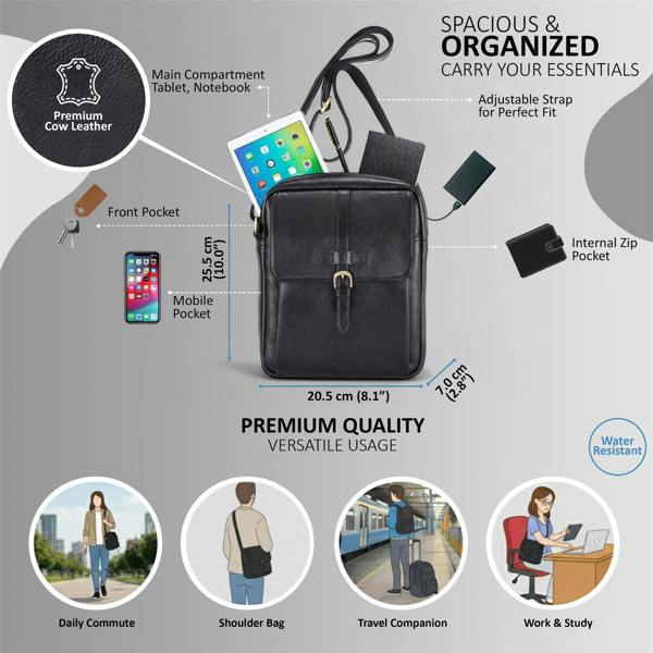 Infinity Leather Genuine Leather Vintage Crossbody Messenger Travel Bag - Ashby