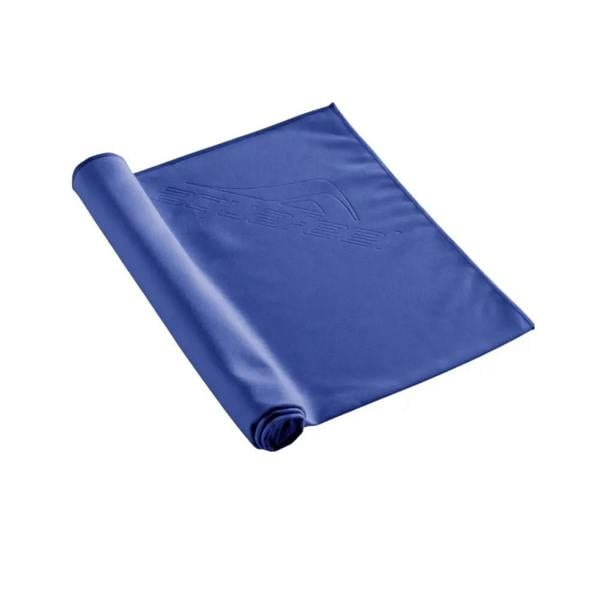 Royal blue Aquafeel microfibre sports towel with embossed yoga mat design