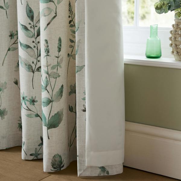 Catherine Lansfield Watercolour Leaves Lined Eyelet Curtains Natural / Green