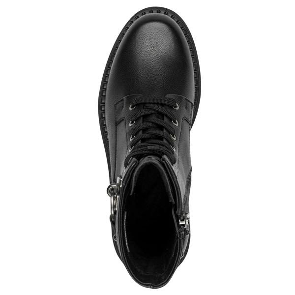 Tamaris Womens Fashion Black Leather Lace-Up Zip Combat Ankle Boots