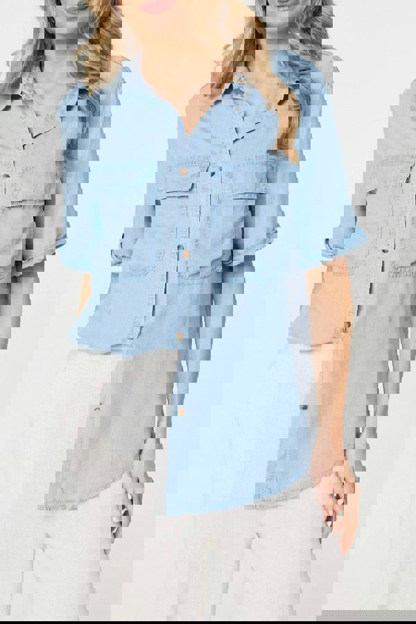 Light Blue | Short Sleeve Boxy Pocket Detail Shirt

