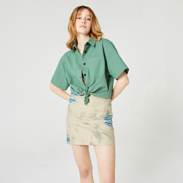 Blue Nude ~ Slow Fashion Brand - Cabane Hand-Painted Linen Miniskirt