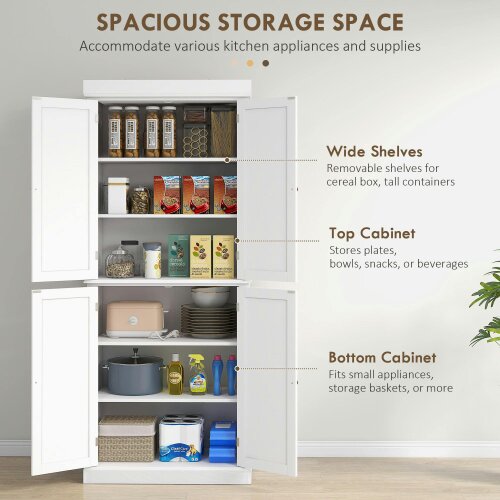Wyld Haus Varofa Wooden White Freestanding Kitchen Cupboard With 4 Doors And 6 Tier Shelving
