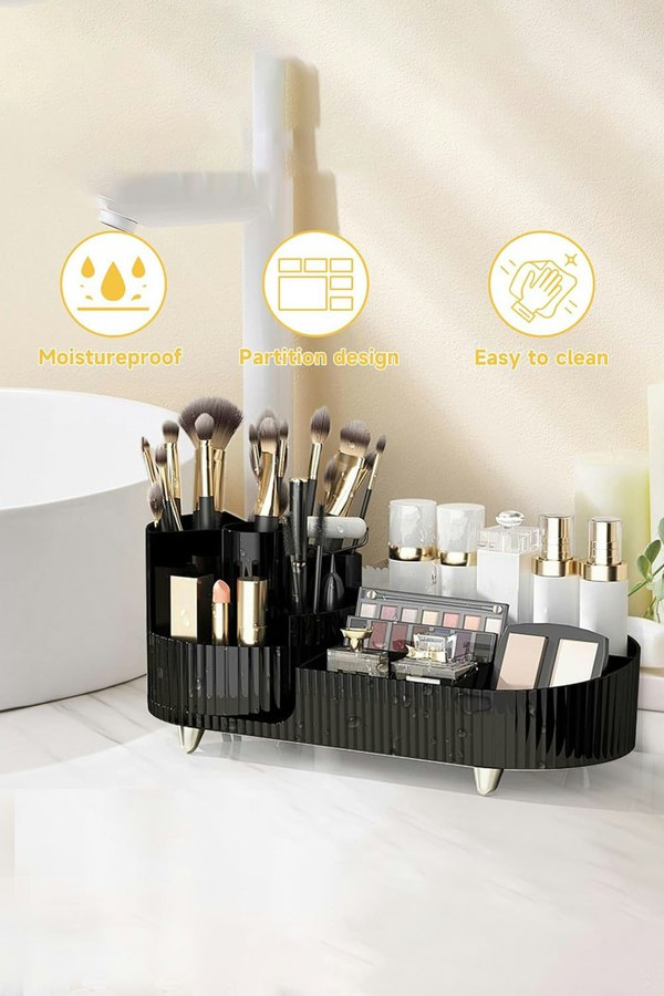 Living and Home Large Capacity Makeup Organizer with Rotating Brushes Holder