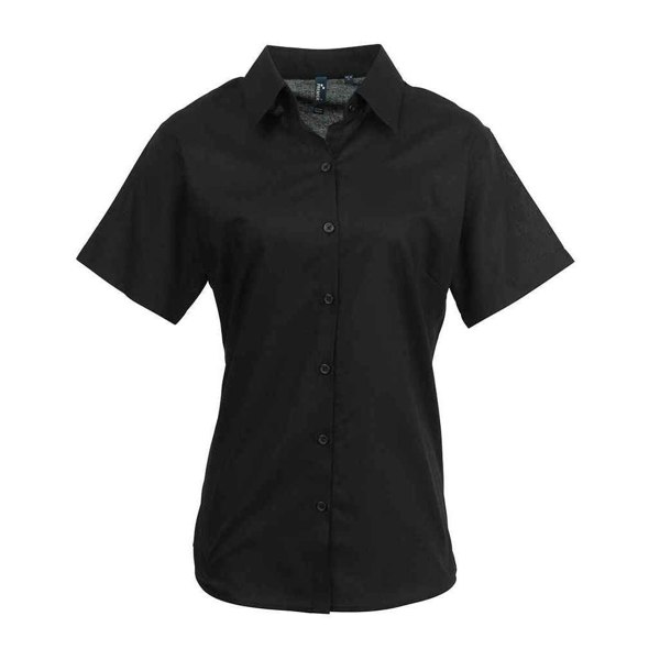 Premier Women's Signature Pearlised Oxford Short-Sleeved Shirt - Black