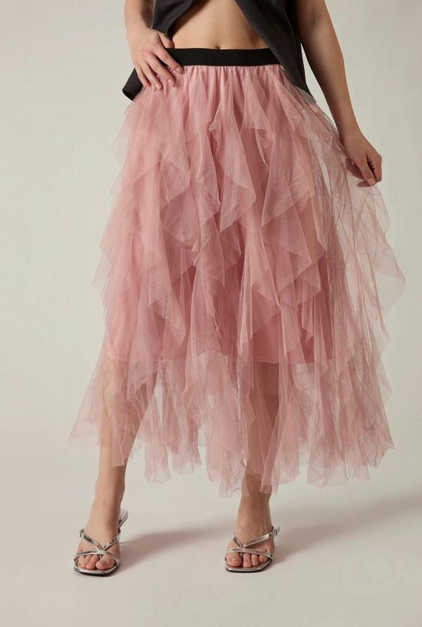 James Lakeland Pink Tulle Ruffle Midi Skirt