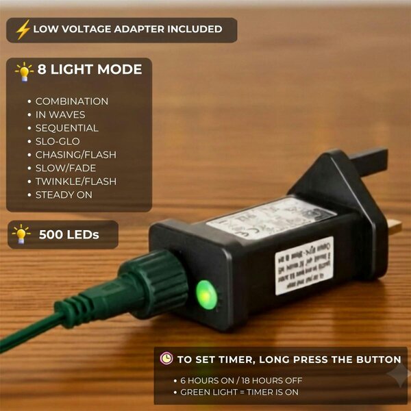 Shatchi 500 LED Green Cable String Light with Warm White Effect