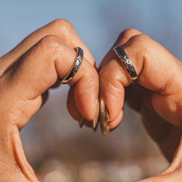 The Colourful Aura Moon and Sun Adjustable Silver Couple Promise his and hers Rings