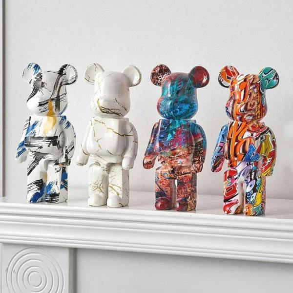 Graffiti Bear Resin Statue Decor | Modern Colourful Bear Ornament 27cm