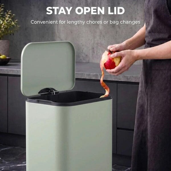 50 L Kitchen Pedal Bin, Metal Rubbish Bin with Removable Inner Bucket, Soft-Close & Stay-Open Lid, Light Green