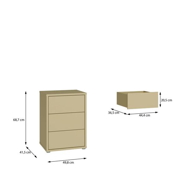 Furniture To Go Alice Springs Bedside Cabinet with 3 Drawers Push-to-Open in Butter Yellow