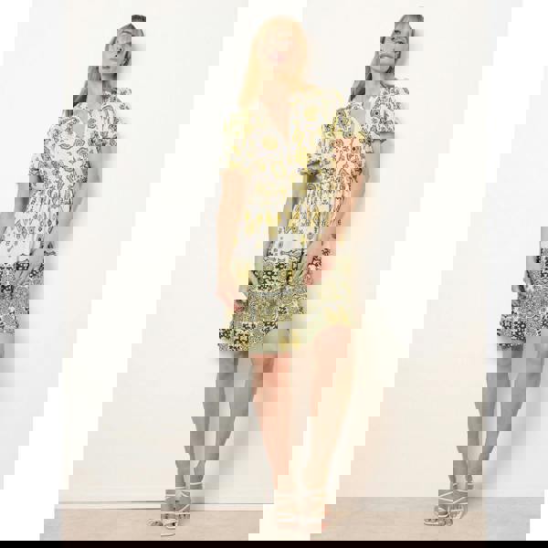 Blue Vanilla Abstract Print Button Front Mini Dress