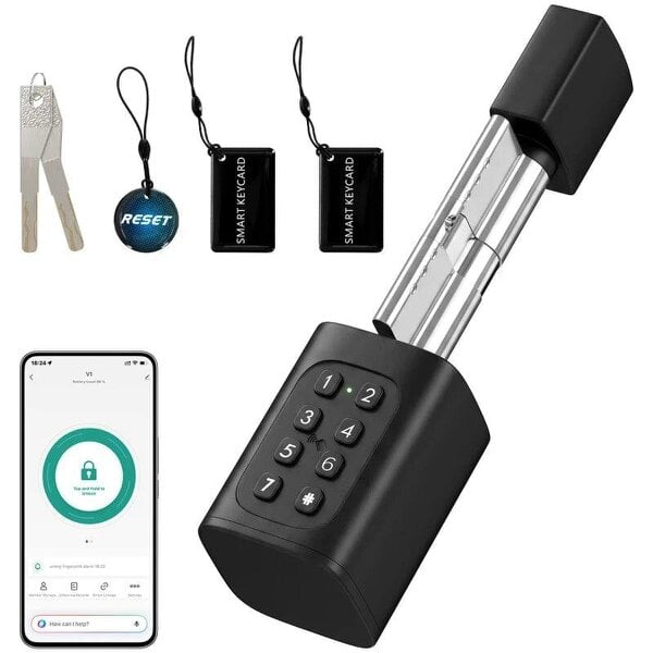 Smart Door Cylinder, 5-in-1 (Fingerprint Biometrics/Passcode/APP/NFC Card/Key), Shared Access, Bluetooth Cylinder