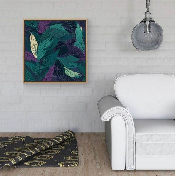 Warren Reed Green Purple Tropical Leaves Framed Canvas