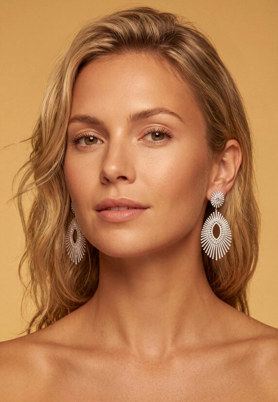 Latelita Geometria Sunburst Statement Drop Earrings Silver