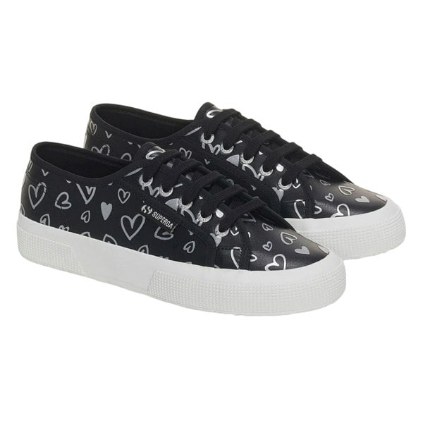Superga Womens Hearts Vegan Leather Trainers - Black/Silver