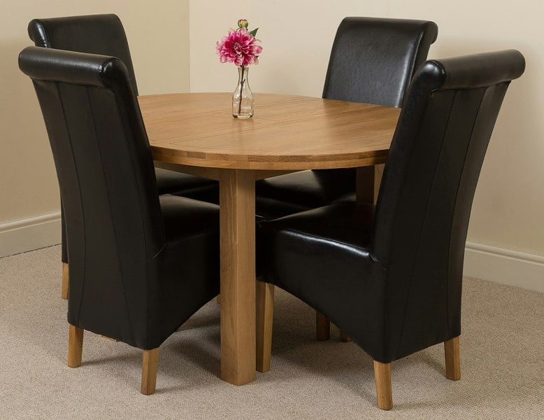That's Furniture Edmonton Round Extendable Oak Dining Set with Montana Leather Chairs