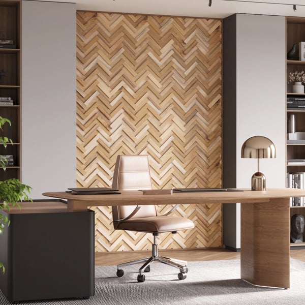 Wallsupply UltraWood Herringbone ZigZag Solid Teak Wood Panels, Wall Cladding 3D Interlocking Tiles, 12pcs 0.8m²