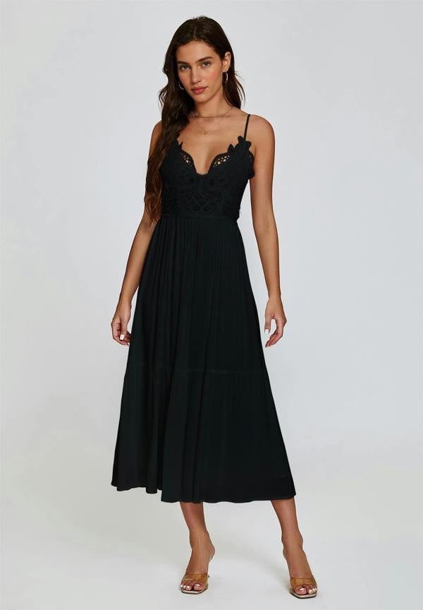 FS Collection Lace Top Maxi Dress In Black