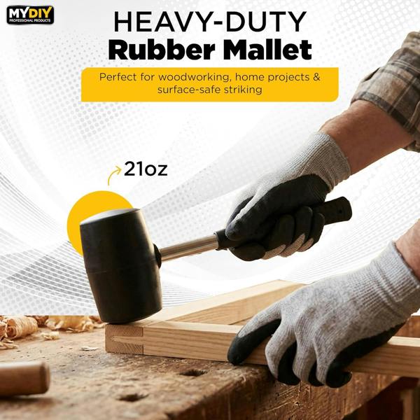 MY DIY PROFESSIONAL PRODUCTS Rubber Mallet Hammer 21oz - Non-Mark Rubber Hammer with Anti-Slip Grip for Woodworking & Home DIY Projects