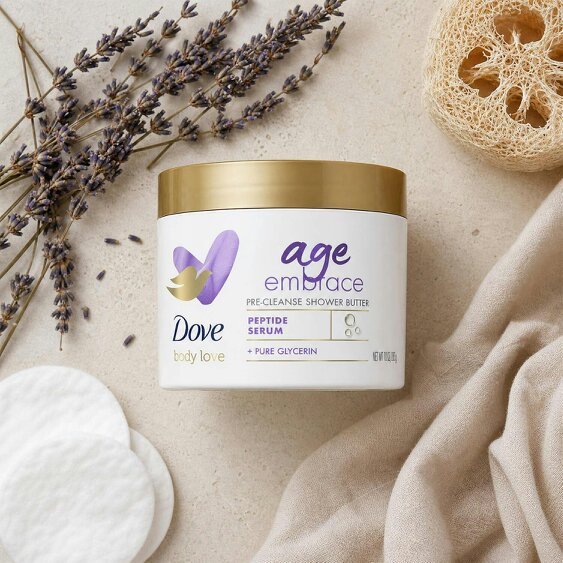 Dove Body Love Age Embrace Pre-Cleanse Shower Butter with Peptide Serum, 3x283ml