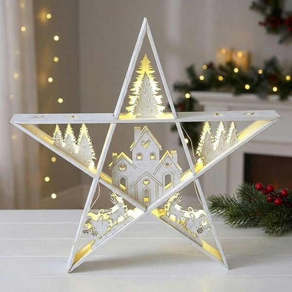 Garden Greatness Wash White Plywood Star LED Light