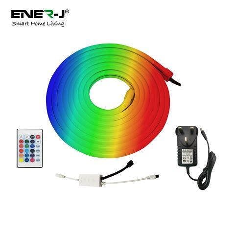 ENER-J 3M Smart WiFi RGB LED Neon Strip Light, IP65 Flexible Colour-Changing, Alexa/Google Control, 12V 30W, Memory Function