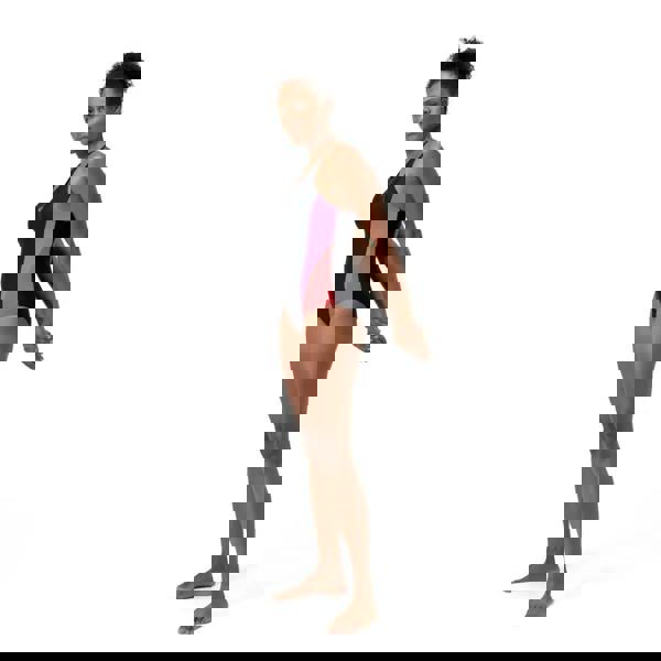 Speedo Colourblock 2.0 black pink one-piece swimsuit with geometric pattern, chlorine resistant Enduraflex fabric