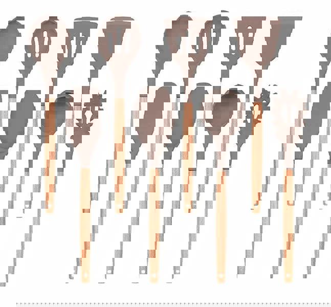 Anygleam Kitchen Utensils 8 Set Natural Beech Wooden Handle Cookware Tool Heat Resistant Non Stick Accessories