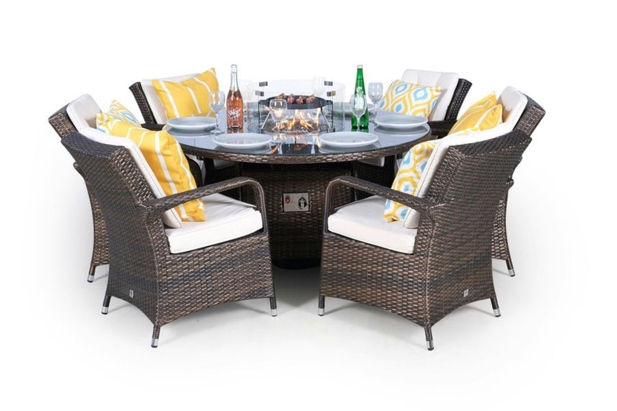 Giardino Arizona Fire Pit 6 Seater Round Rattan Dining Set