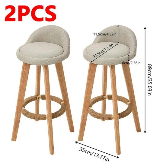 Havendro 2PCS Low Back Bar Stools Chair Kitchen Island Breakfast Bar Stools Wooden Frame