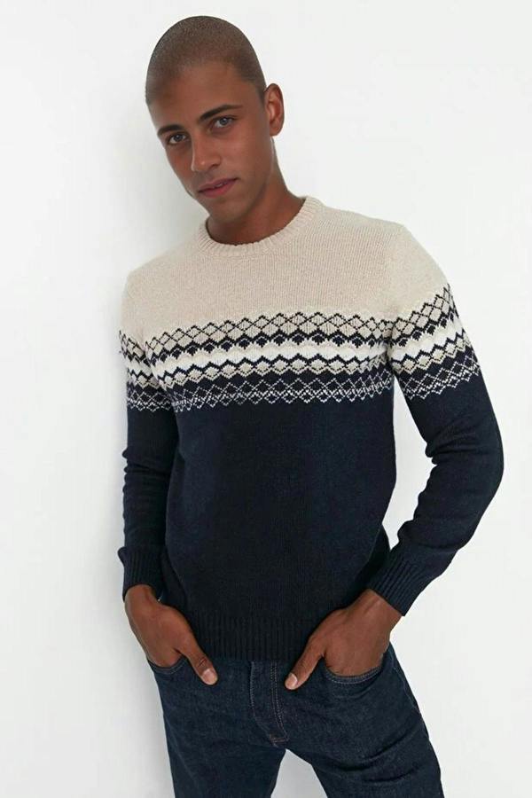 WOVCOR Crew Neck Ethnic Knit Men's Sweater