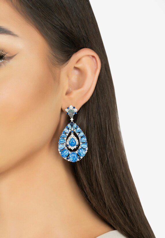 Latelita Paloma Blue Opal Drop Earrings Silver