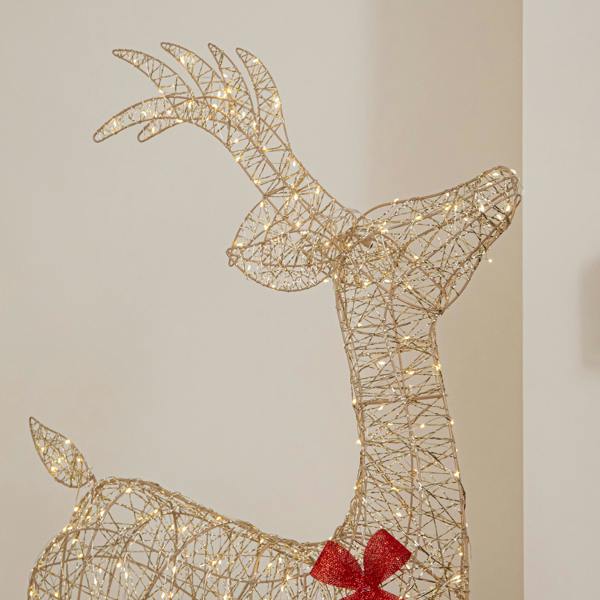 Samuel Alexander 1.3m Light up Gold Twist Christmas Standing Reindeer with 300 Warm White LEDs