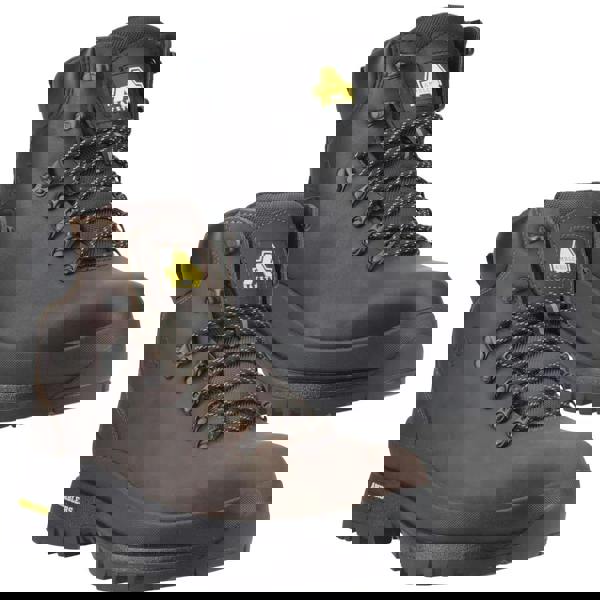 Amblers Safety Amblers Grizdale Mens Waterproof Steel Toe S7S Safety Ankle Boots, image showing a pair of black and brown waterproof steel toe ankle boots with durable soles and reinforced toe caps.