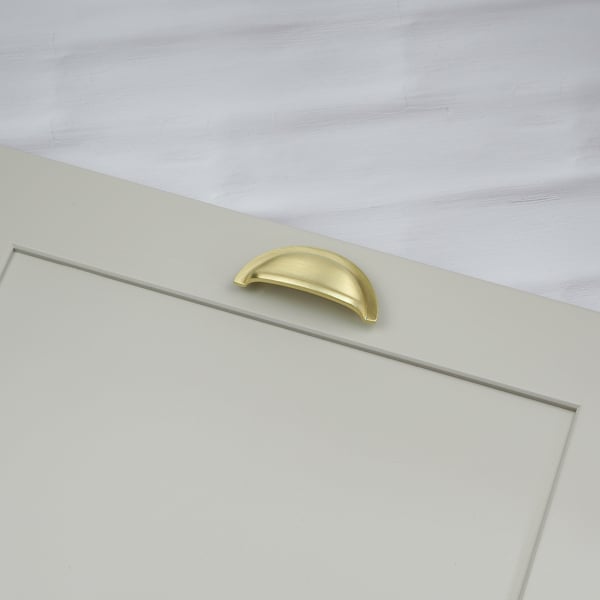 Handle & Home Brushed Brass Coordinating Tapered Handle, Cup Handle, and Coordinating Knob