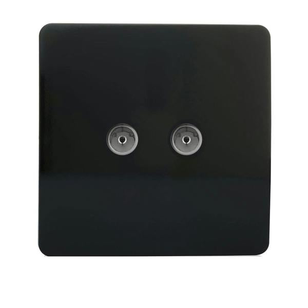 Trendi Switch 2 Gang Female Co-Axial Television Socket in Piano Black