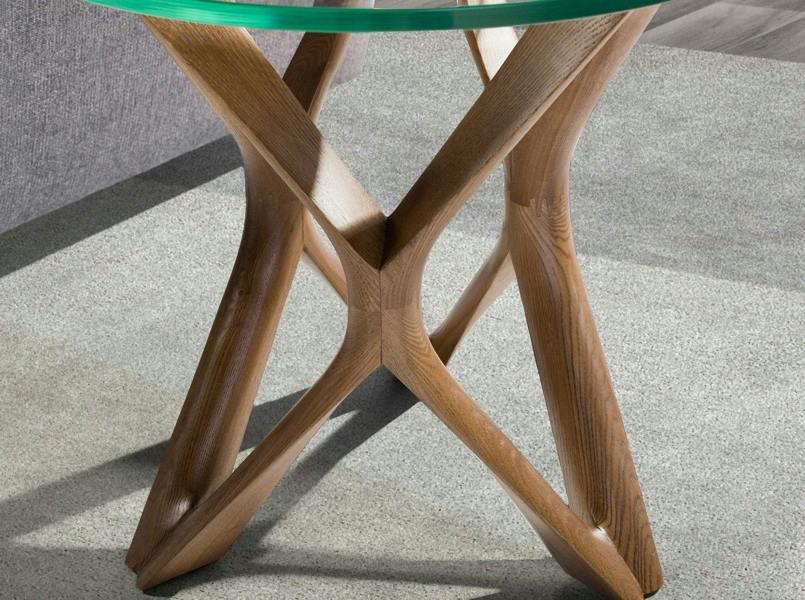 Angel Cerdá Round tempered glass and walnut corner table 2127