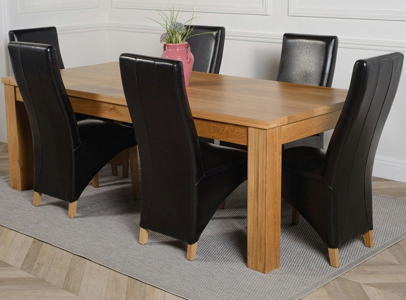 That's Furniture Dakota Extra Large Oak Dining Table with Lola Leather Chairs