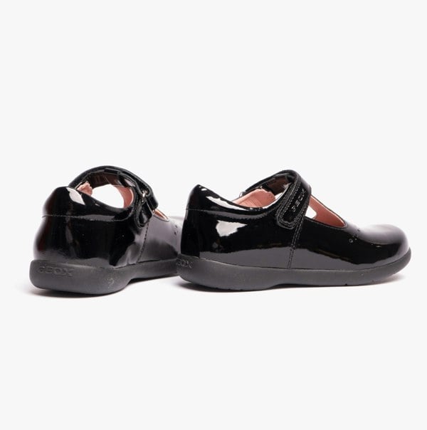 GEOX NAIMARA G B Girls Leather Touch Fasten School Shoes Patent Black